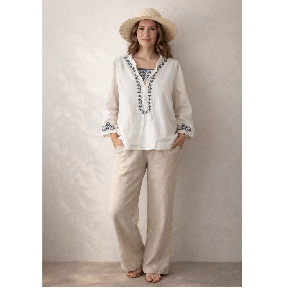 Subtle‎ Luxury White 100% Cotton Embroidered Boho Top Size S M